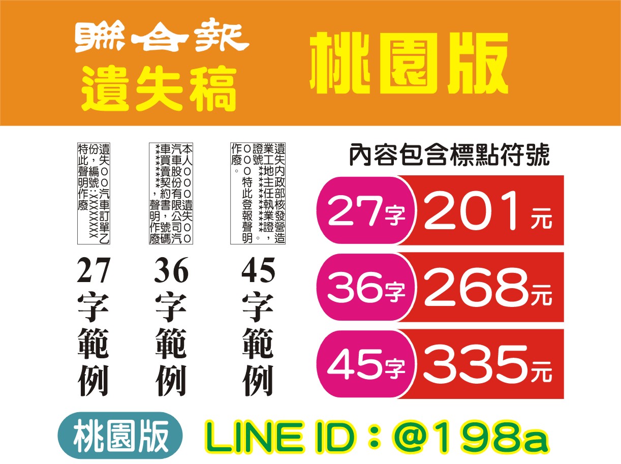 遺失作廢- 聯合報桃園 遺失稿 201元↑